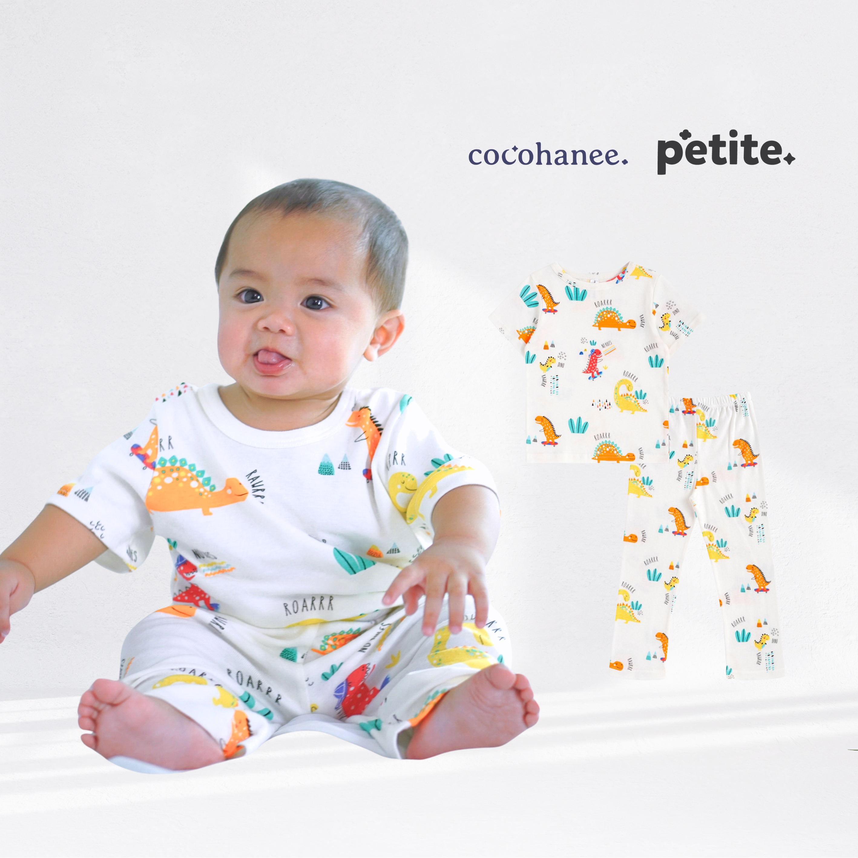 Cocohanee - Orange Dino Baby Cozy Pajamas - Piyama Tidur Bayi