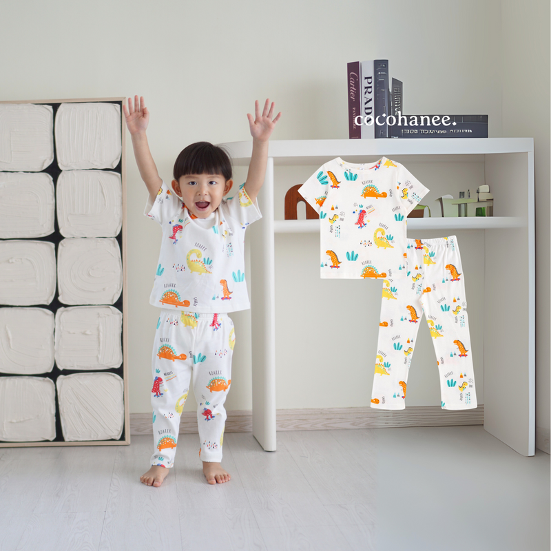 Cocohanee - Orange Dino Cozy Pajamas - Piyama Tidur Anak
