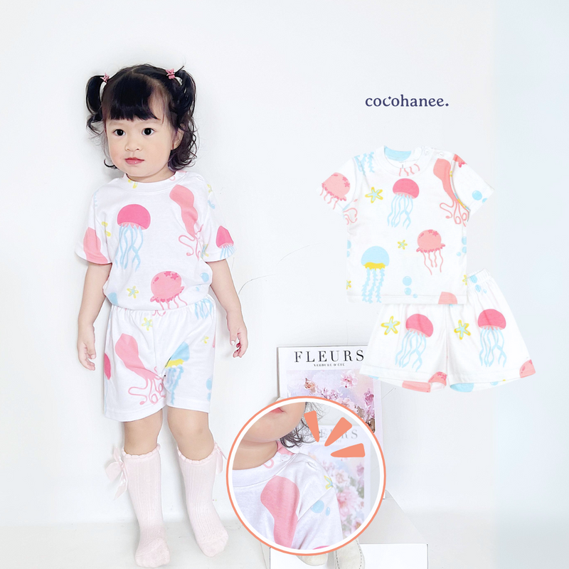 Cocohanee - Jelly Fish Shoulder Button Short Pajamas - Piyama Bayi dan Anak dengan Kancing di Bahu
