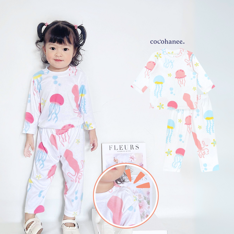 Cocohanee - Jelly Fish Shoulder Button Long Pajamas - Piyama Bayi dan Anak dengan Kancing di Bahu