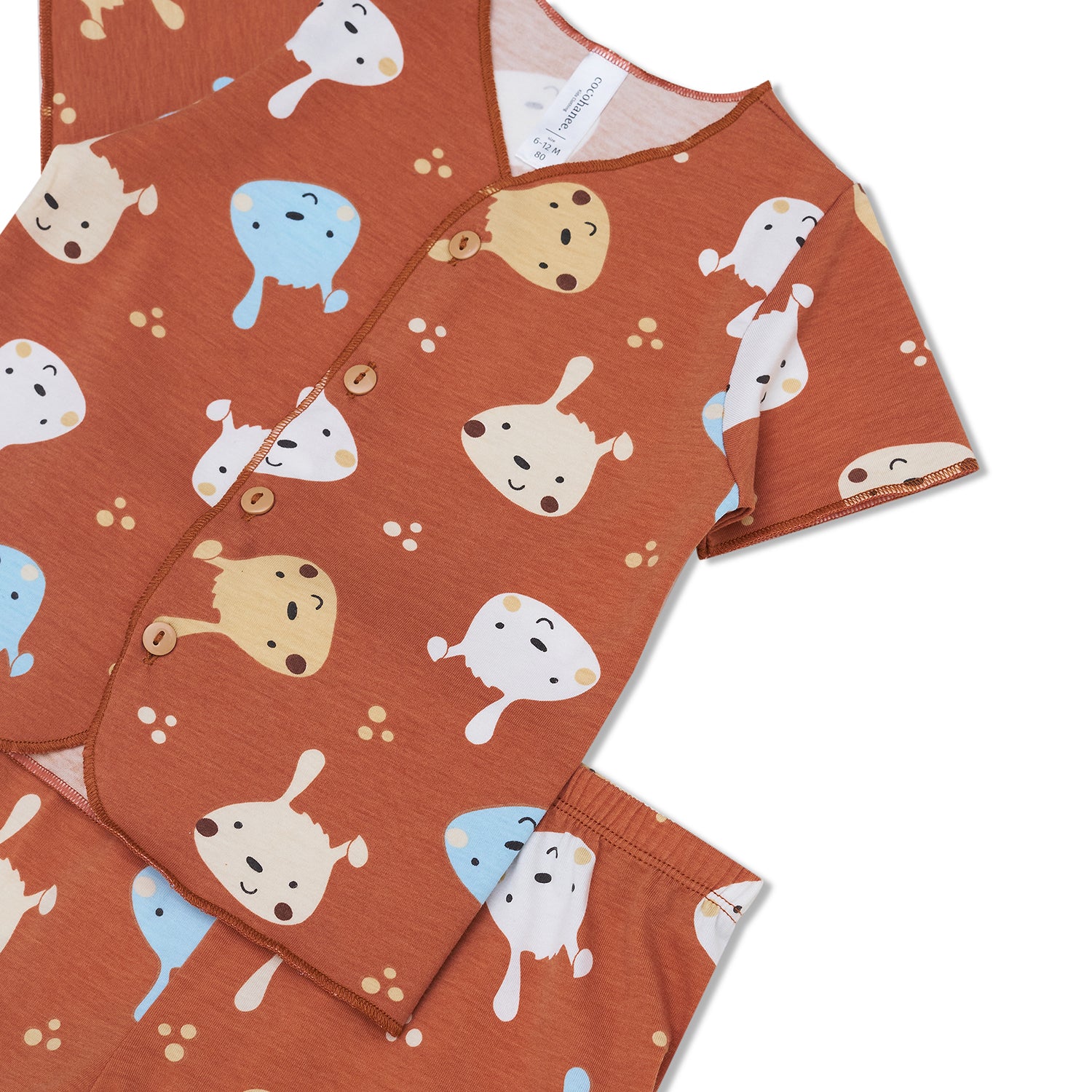 Cocohanee - Brown Puppies Baby Short Button Down Pajamas - Piyama Bayi dengan Kancing Depan