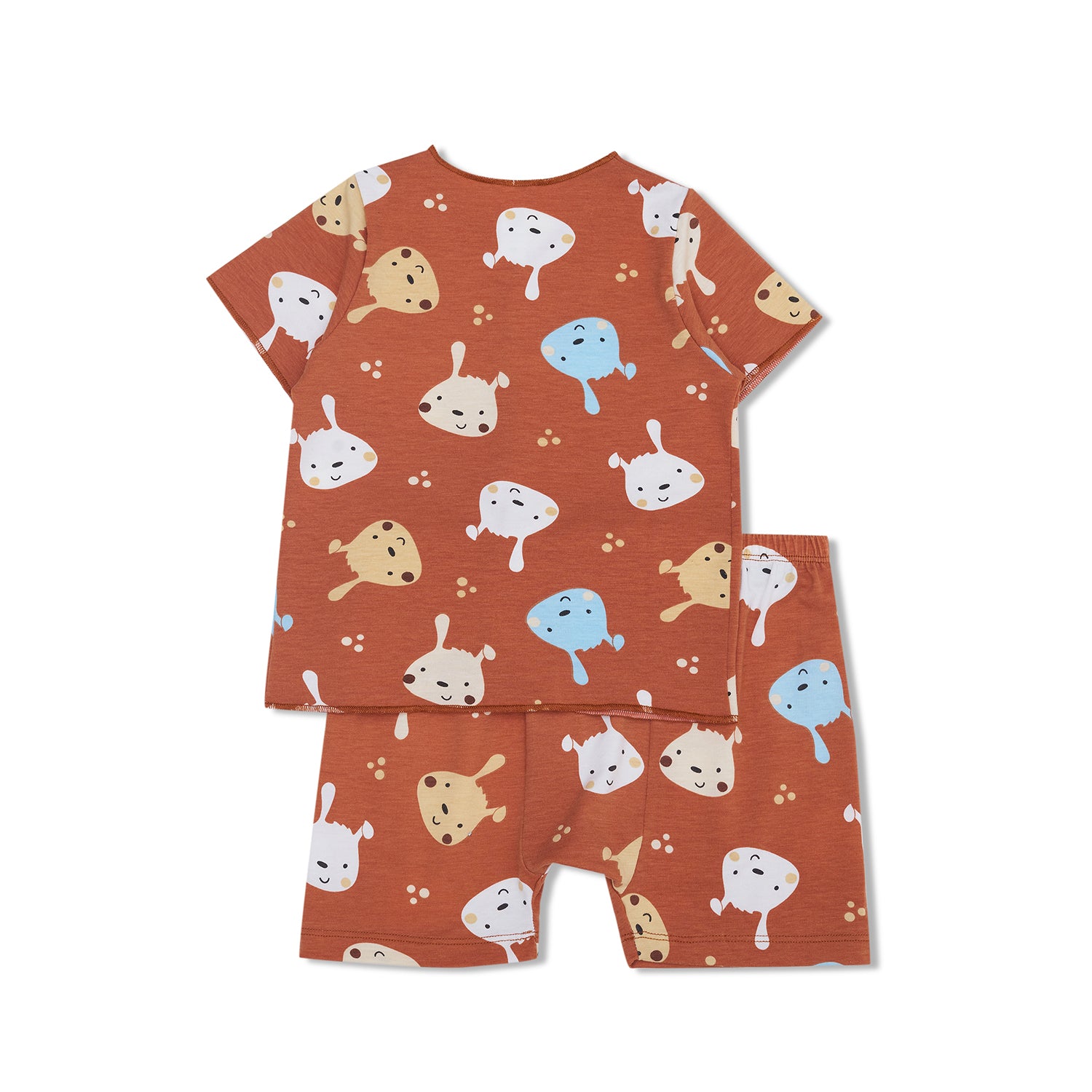 Cocohanee - Brown Puppies Baby Short Button Down Pajamas - Piyama Bayi dengan Kancing Depan