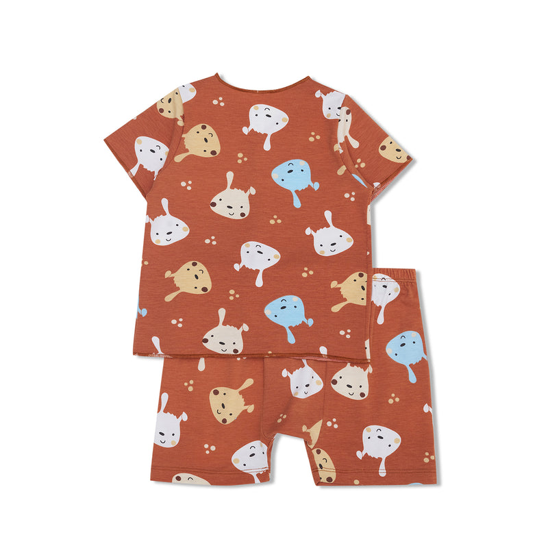 Cocohanee - Brown Puppies Baby Short Button Down Pajamas - Piyama Bayi dengan Kancing Depan