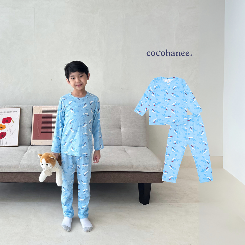 Cocohanee - Shark Wave Long Pajamas - Piyama Tidur Anak