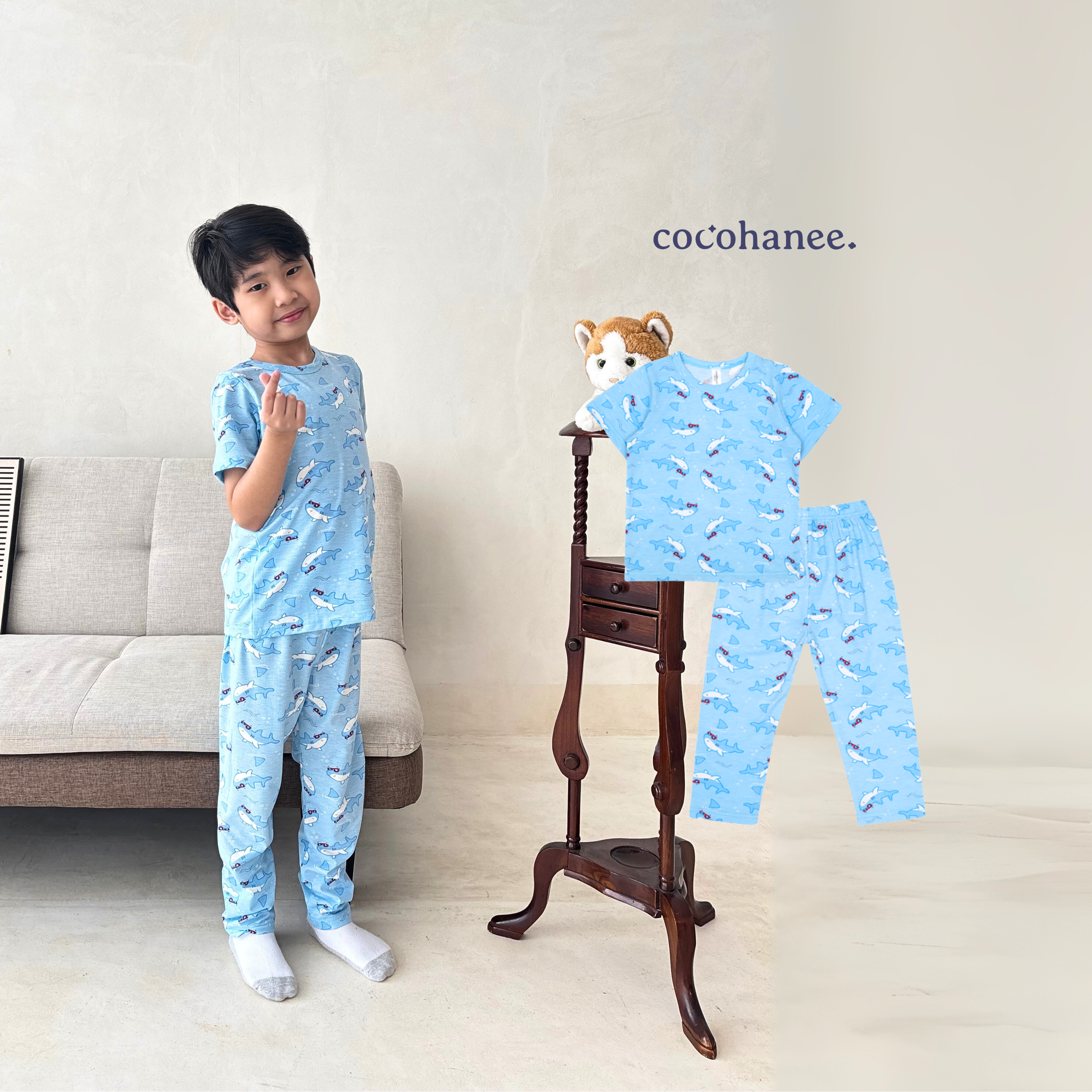 Cocohanee - Shark Wave Cozy Pajamas - Piyama Tidur Anak