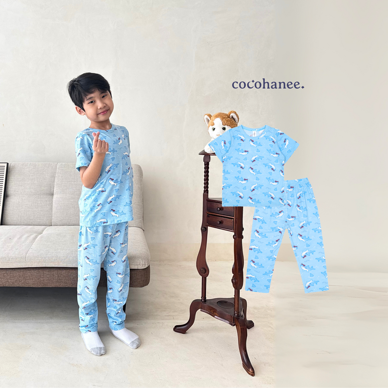 Cocohanee - Shark Wave Cozy Pajamas - Piyama Tidur Anak