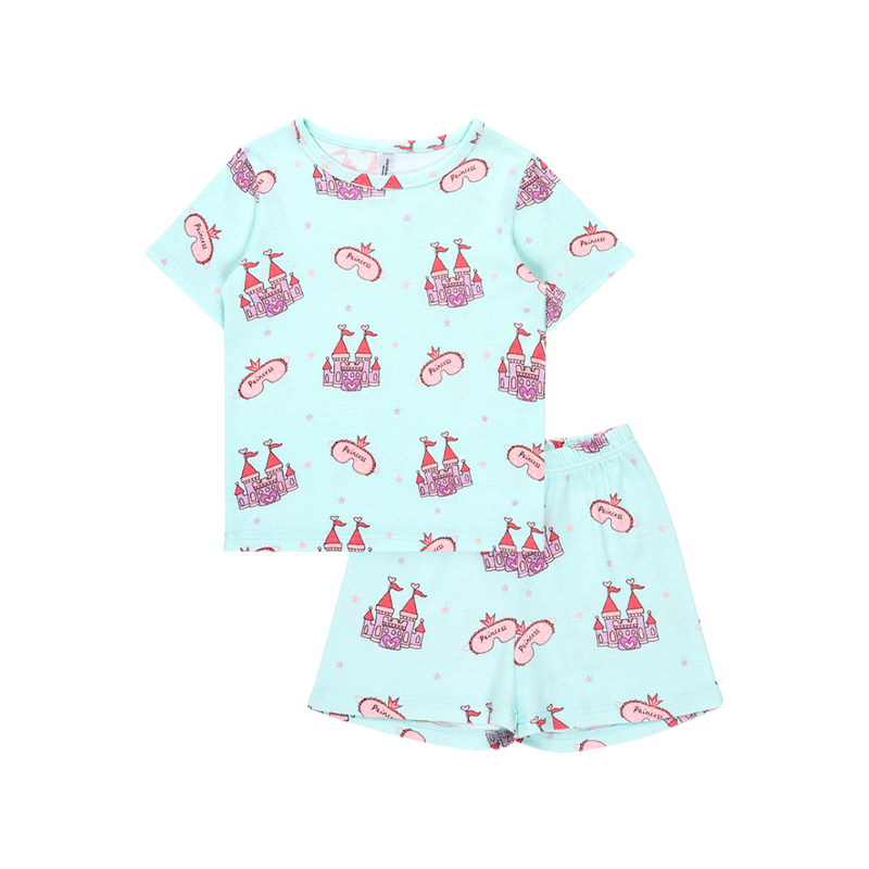 Cocohanee - Princess Castle in Mint Short Pajamas - Piyama Tidur Anak