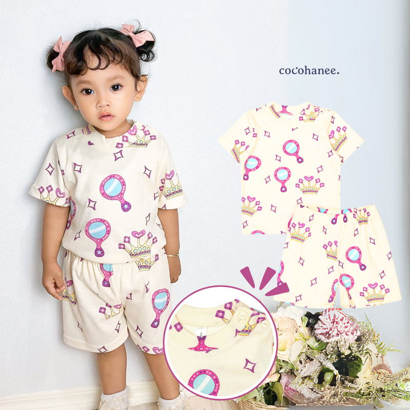 Cocohanee - Crown Princess Shoulder Button Short Pajamas - Piyama Bayi dan Anak dengan Kancing di Bahu