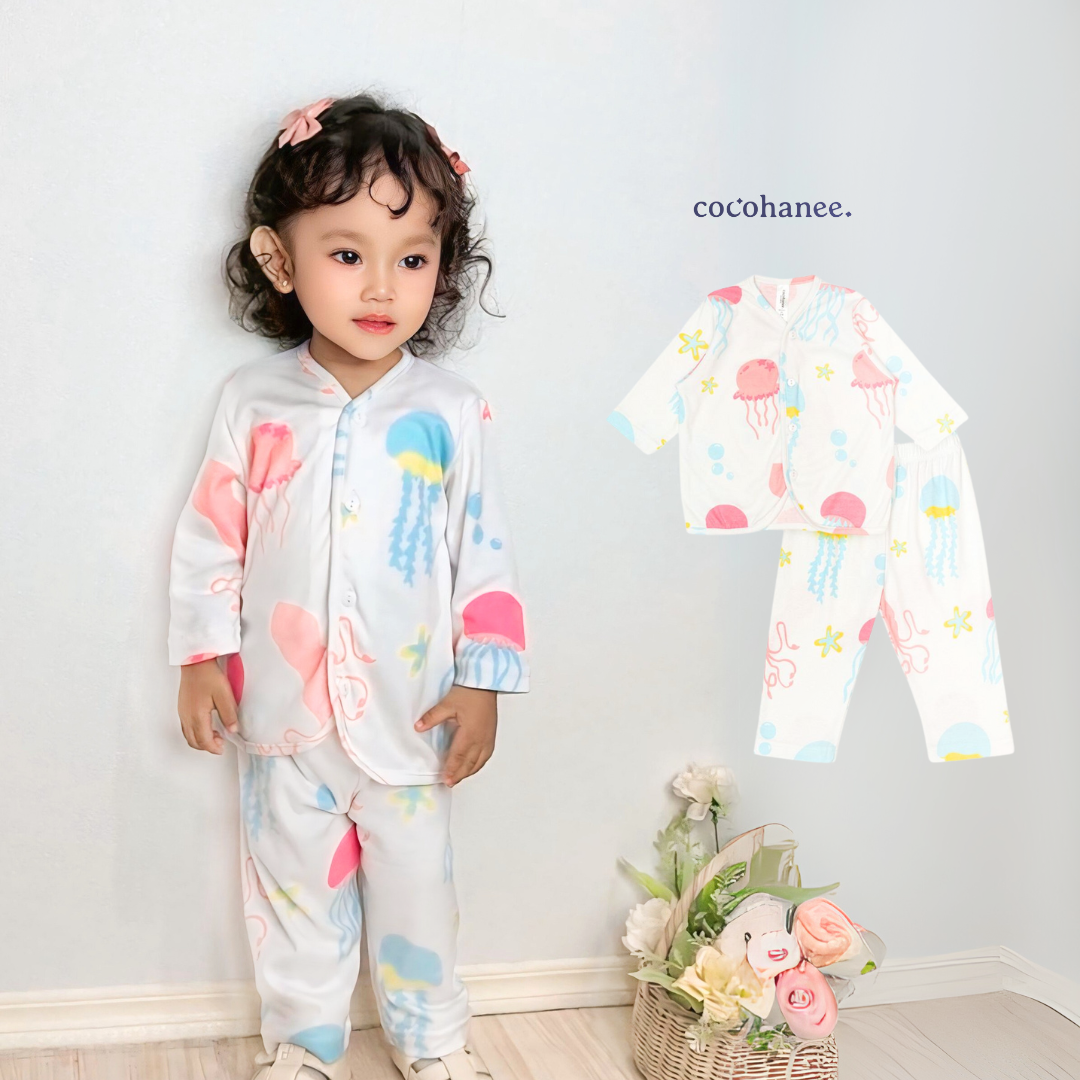 Cocohanee - Jelly Fish Button Down Long Pajamas - Piyama Bayi dan Anak dengan Kancing Depan
