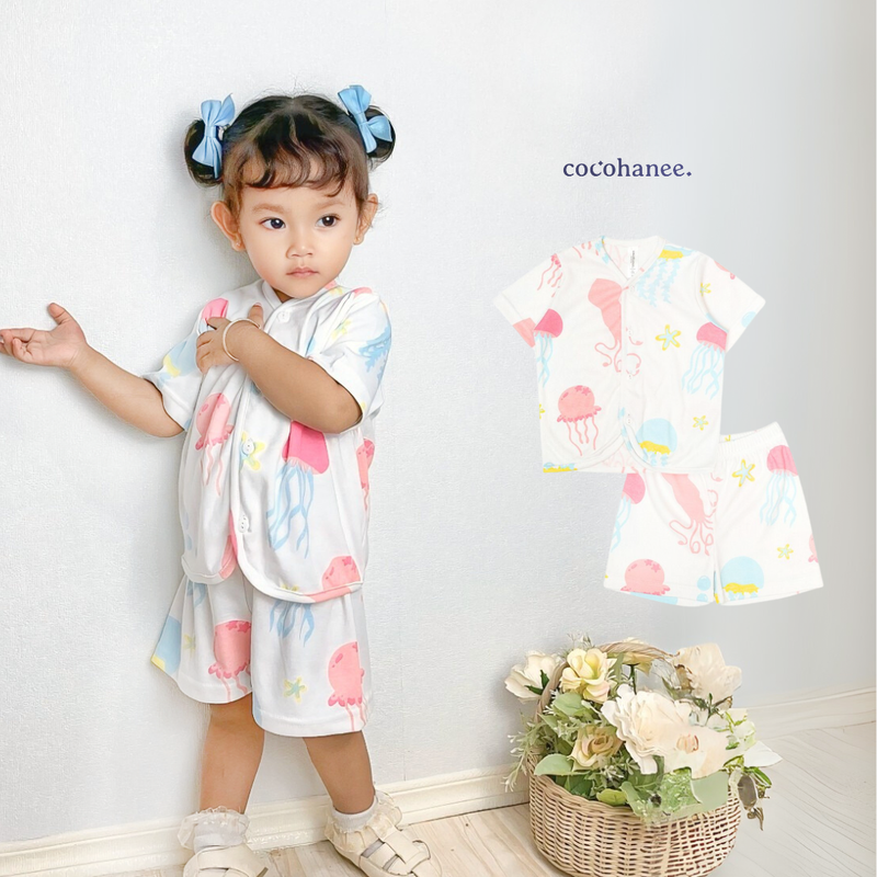 Cocohanee - Jelly Fish Button Down Short Pajamas - Piyama Bayi dan Anak dengan Kancing Depan