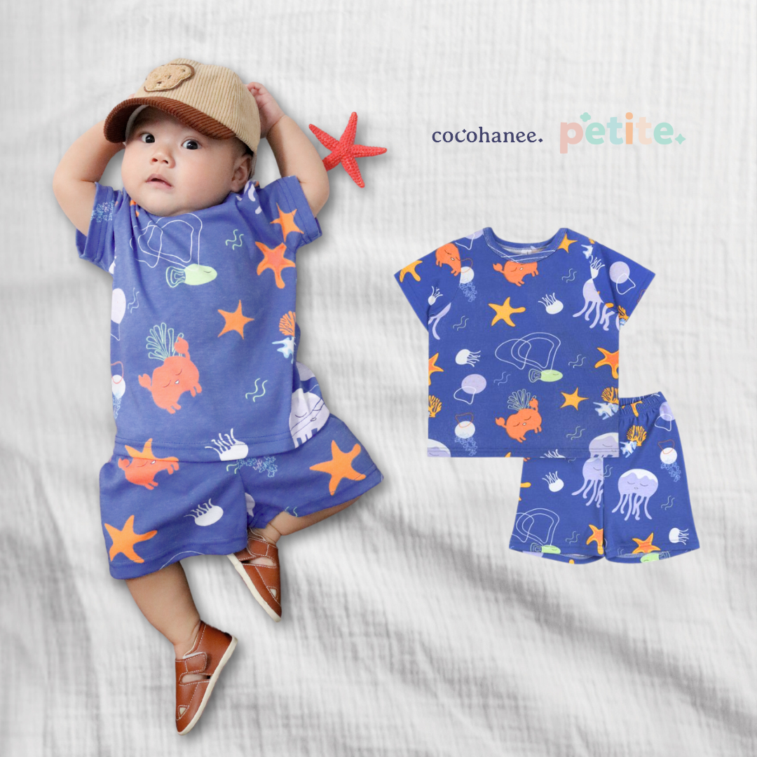 Cocohanee - Marine Blue Baby Short Pajamas - Piyama Tidur Bayi