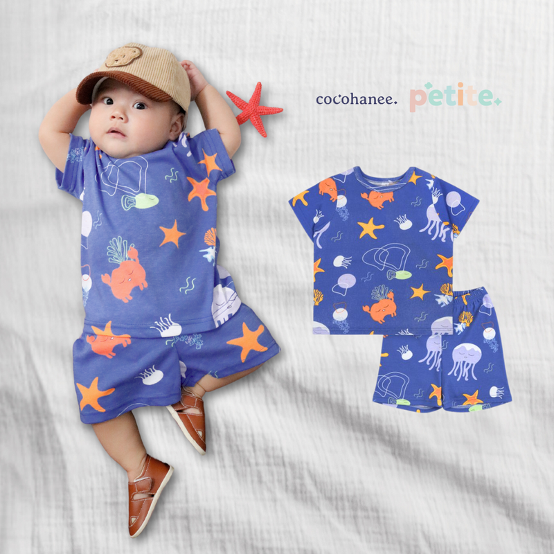 Cocohanee - Marine Blue Baby Short Pajamas - Piyama Tidur Bayi