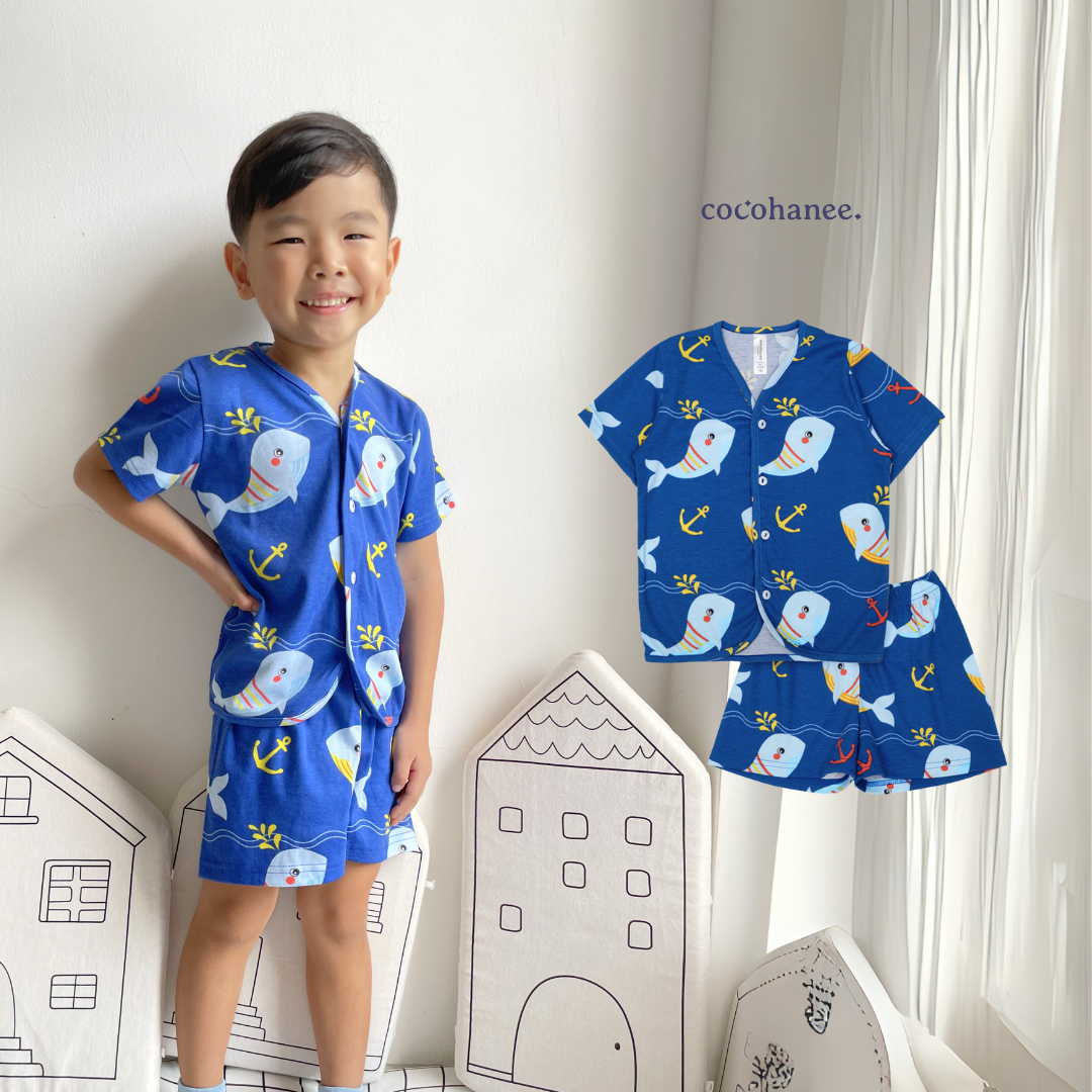Cocohanee - Shark Anchor Button Down Short Pajamas - Piyama Bayi dan Anak dengan Kancing Depan