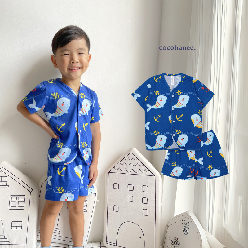 Cocohanee - Shark Anchor Button Down Short Pajamas - Piyama Bayi dan Anak dengan Kancing Depan