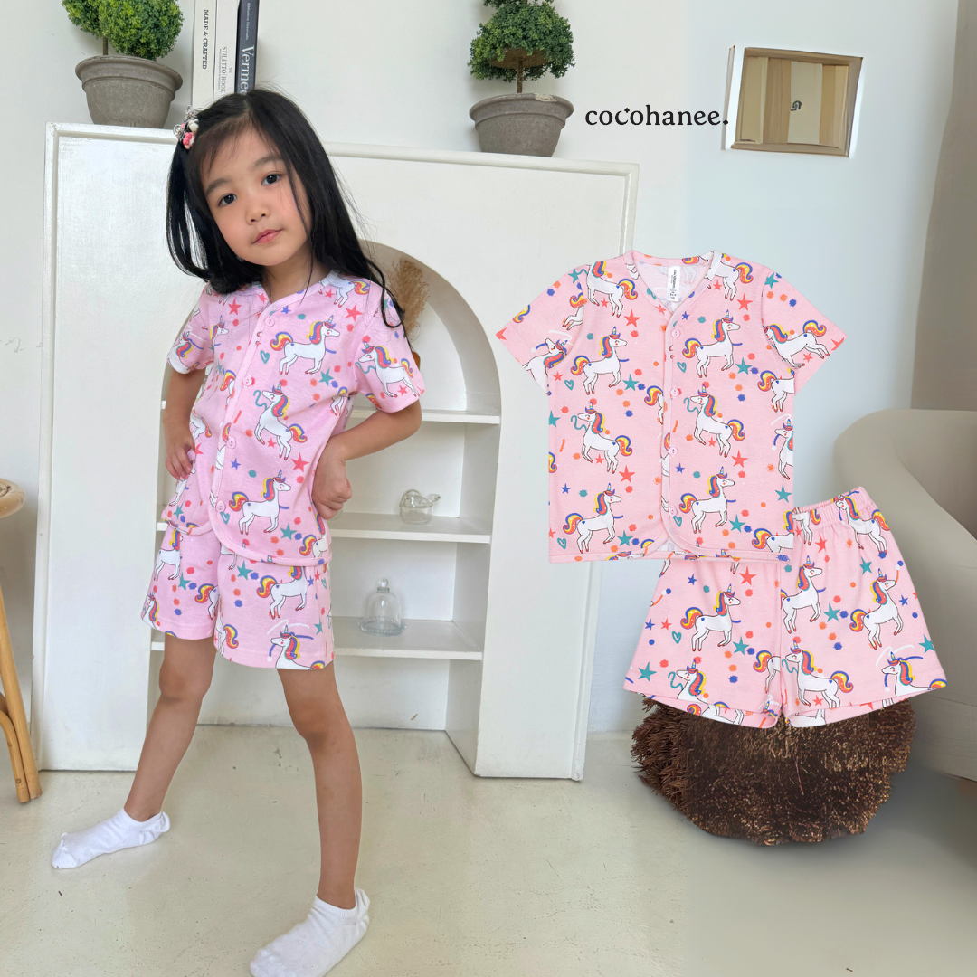 Cocohanee - Unicorn World Button Down Short Pajamas - Piyama Bayi dan Anak dengan Kancing Depan