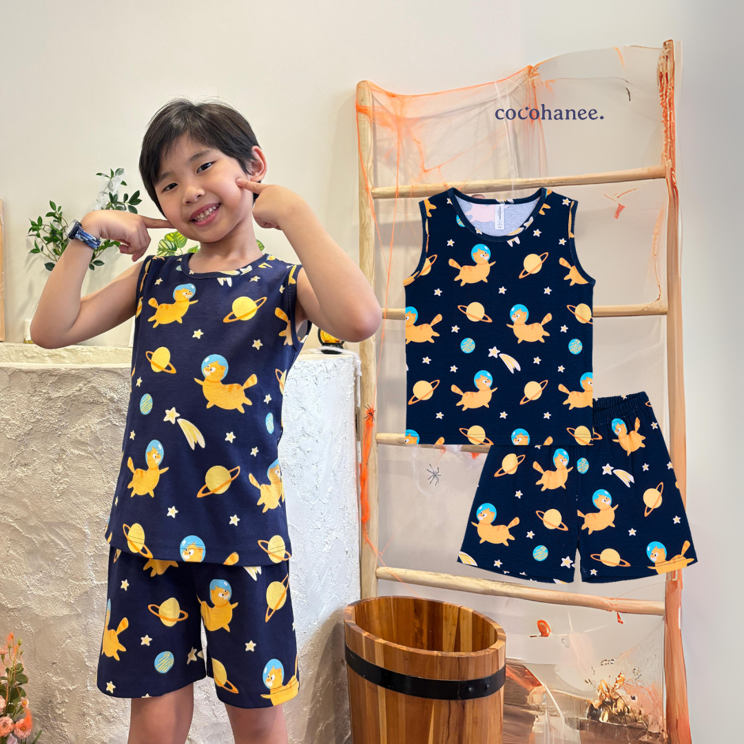 Cocohanee - Galaxy Cat Sleeveless Set - Setelan Anak Tanpa Lengan