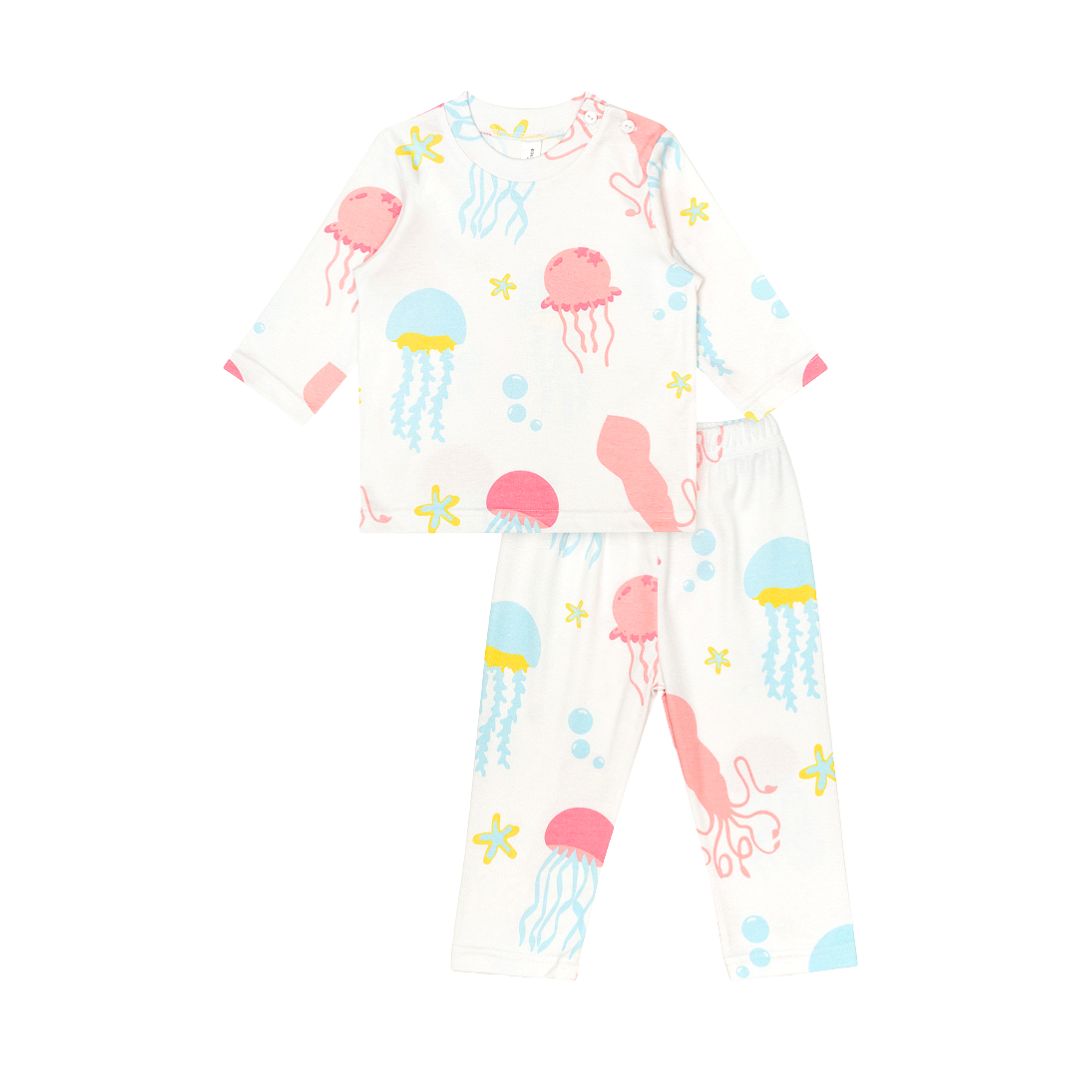 Cocohanee - Jelly Fish Shoulder Button Long Pajamas - Piyama Bayi dan Anak dengan Kancing di Bahu