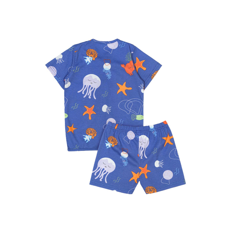 Cocohanee - Marine Blue Button Down Short Pajamas - Piyama Bayi dan Anak dengan Kancing Depan