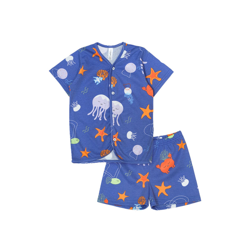 Cocohanee - Marine Blue Button Down Short Pajamas - Piyama Bayi dan Anak dengan Kancing Depan
