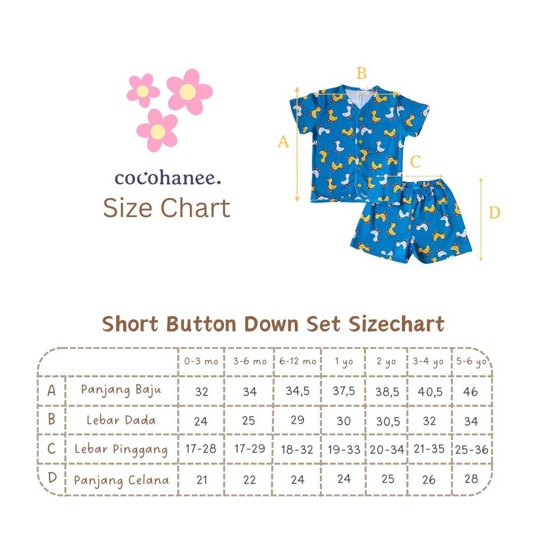 Cocohanee - Marine Blue Button Down Short Pajamas - Piyama Bayi dan Anak dengan Kancing Depan