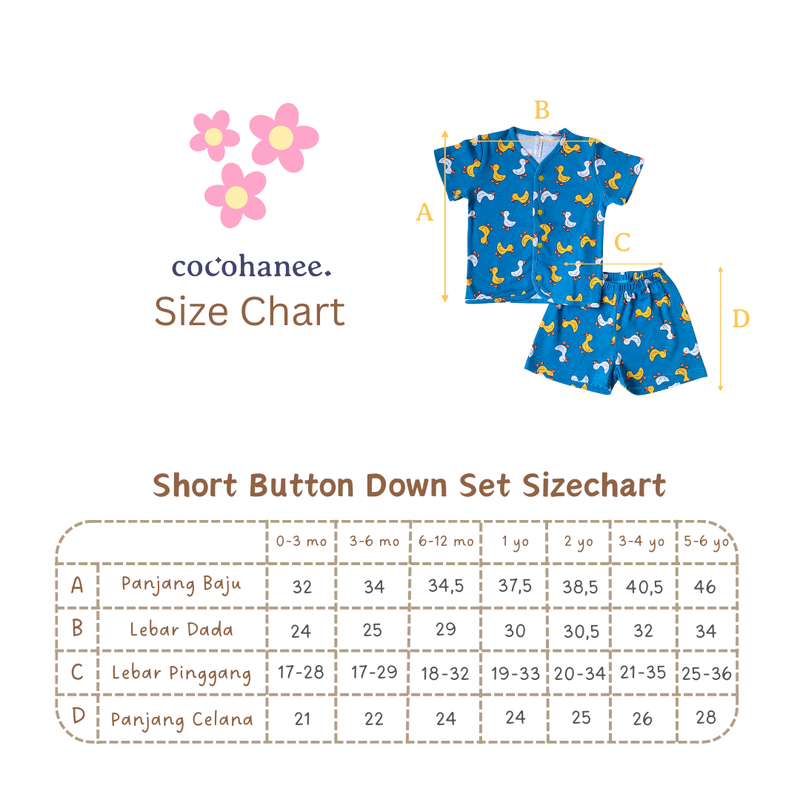 Cocohanee - Marine Blue Button Down Short Pajamas - Piyama Bayi dan Anak dengan Kancing Depan