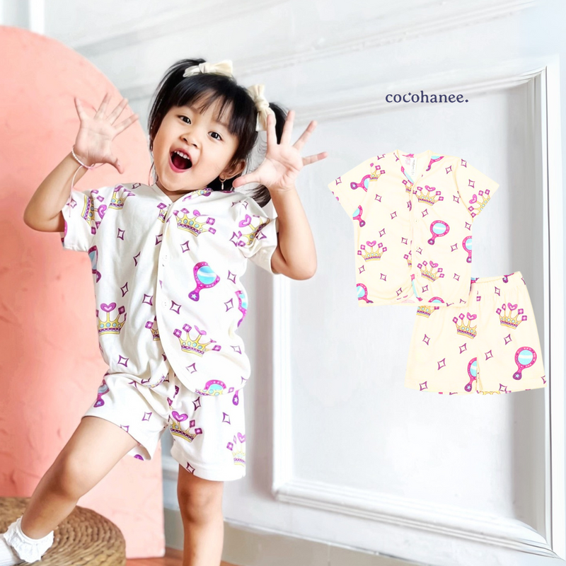 Cocohanee - Crown Princess Button Down Short Pajamas - Piyama Bayi dan Anak dengan Kancing Depan