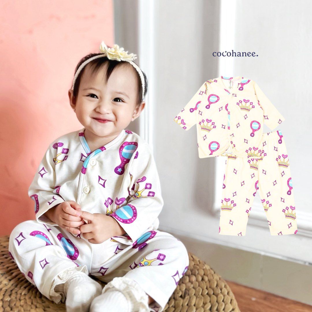 Cocohanee - Crown Princess Button Down Long Pajamas - Piyama Bayi dan Anak dengan Kancing Depan