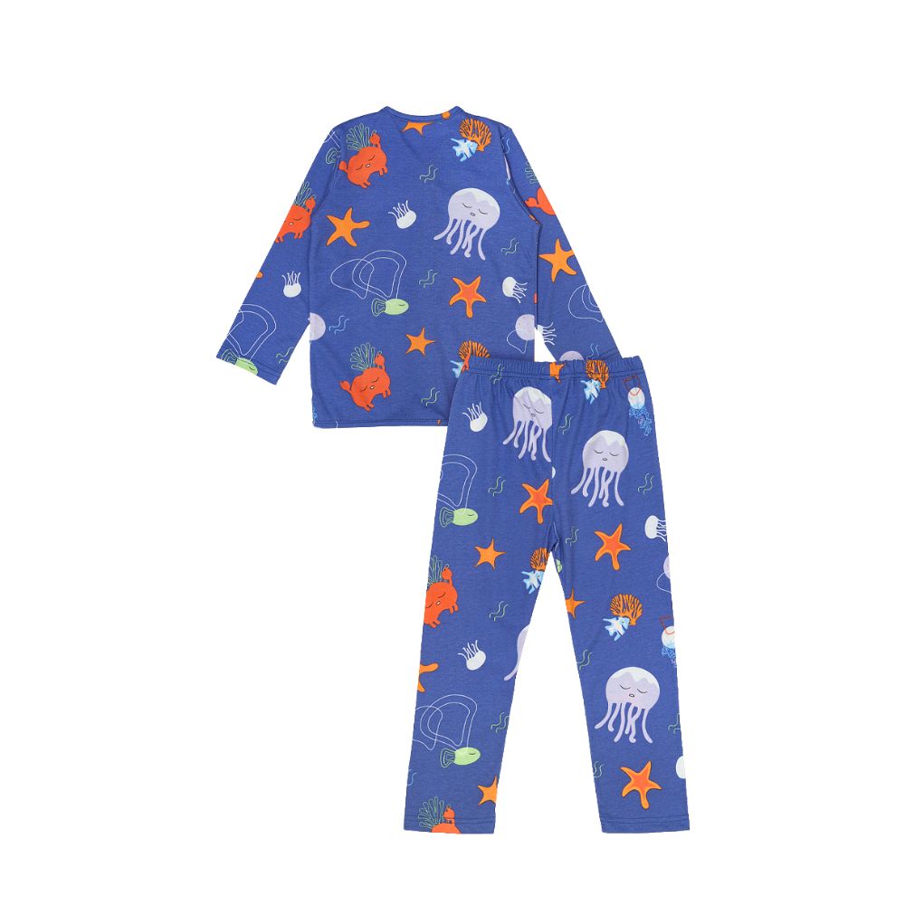 Cocohanee - Marine Blue Button Down Long Pajamas - Piyama Bayi dan Anak dengan Kancing Depan