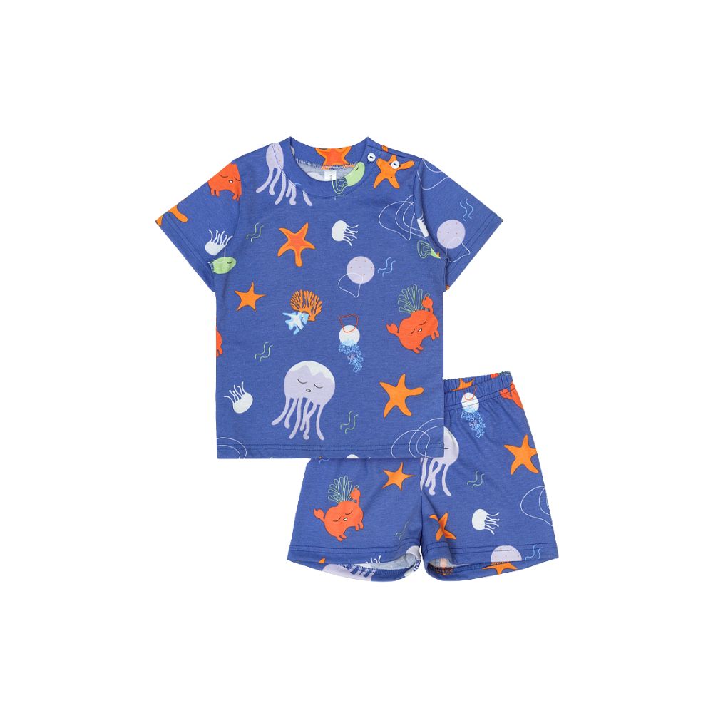 Cocohanee - Marine Blue Shoulder Button Short Pajamas - Piyama Bayi dan Anak dengan Kancing di Bahu
