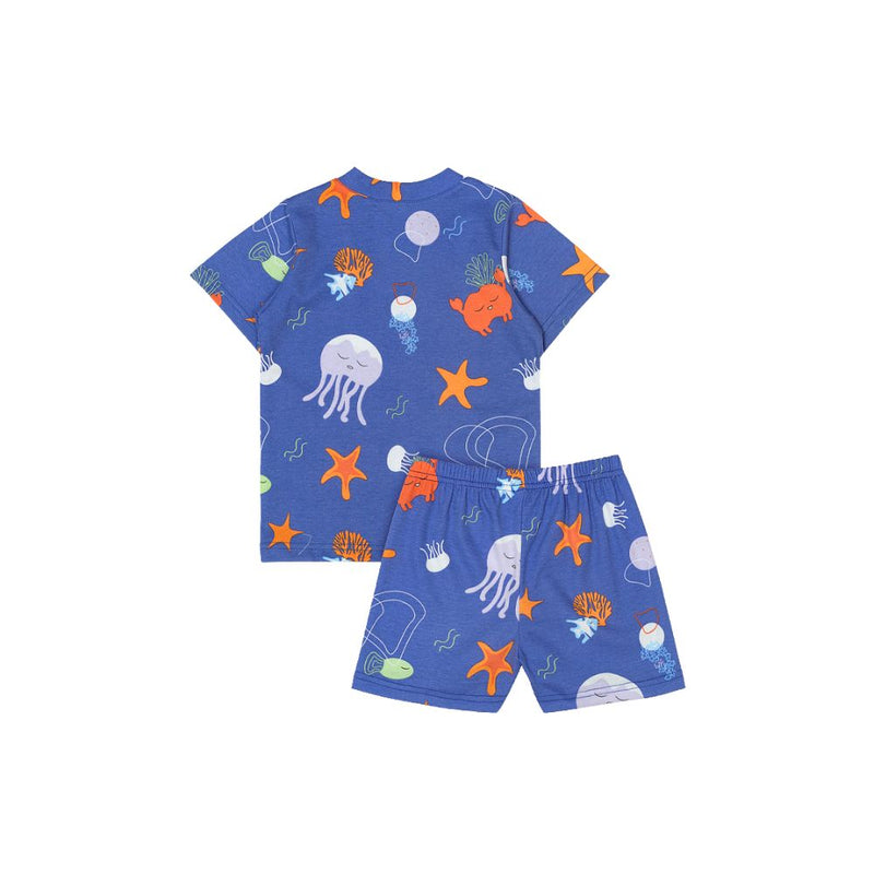 Cocohanee - Marine Blue Shoulder Button Short Pajamas - Piyama Bayi dan Anak dengan Kancing di Bahu