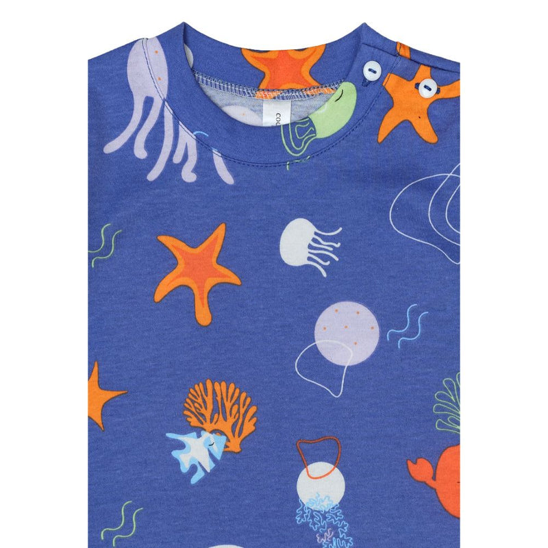 Cocohanee - Marine Blue Shoulder Button Long Pajamas - Piyama Bayi dan Anak dengan Kancing di Bahu