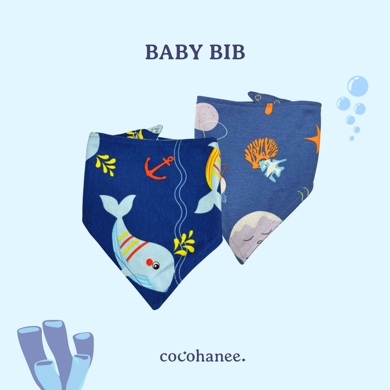 Cocohanee - Beneath the Waves Triangle Baby Bib - Celemek Bayi Segitiga - Baby Napkin