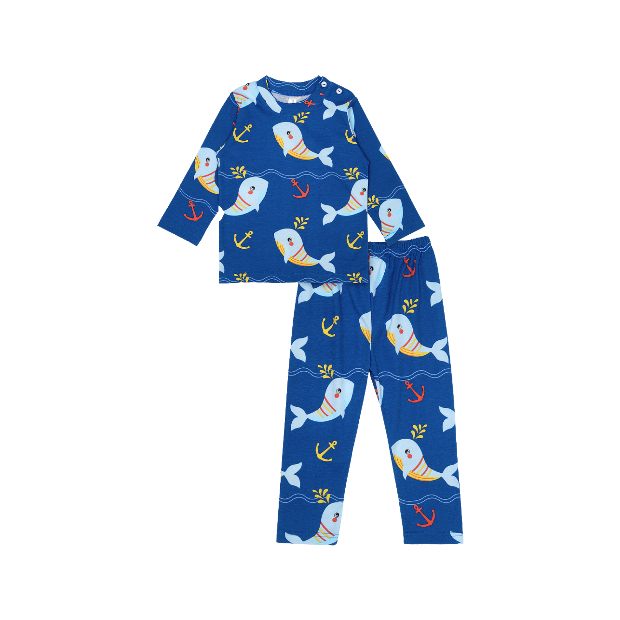 Cocohanee - Shark Anchor Shoulder Button Long Pajamas - Piyama Bayi dan Anak dengan Kancing di Bahu