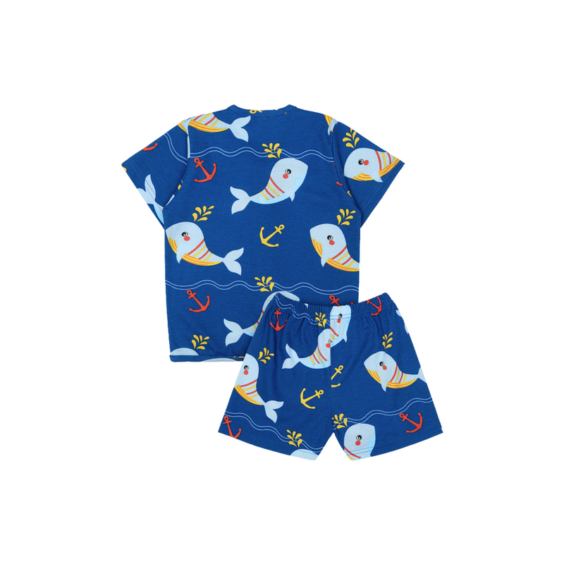 Cocohanee - Shark Anchor Shoulder Button Short Pajamas - Piyama Bayi dan Anak dengan Kancing di Bahu