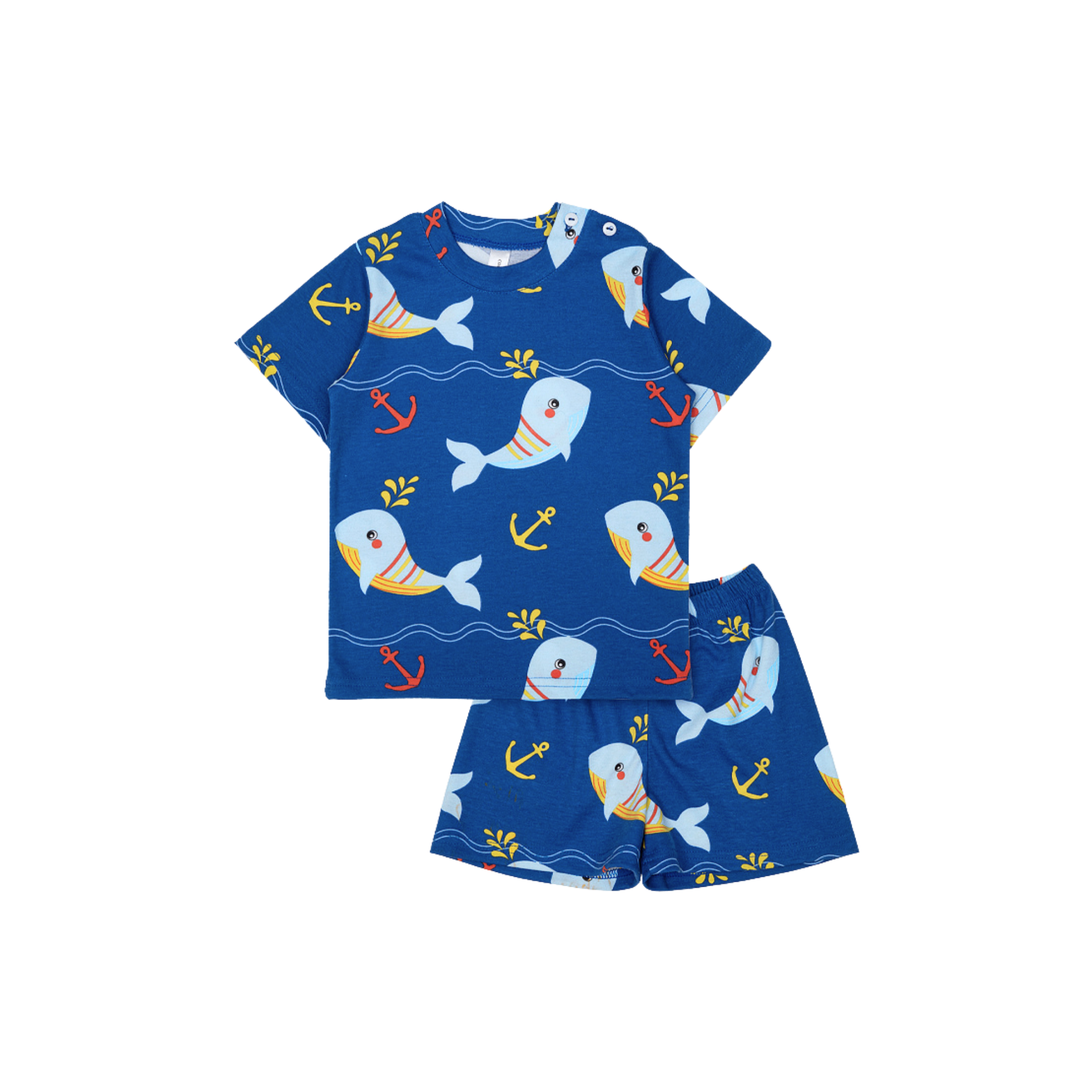 Cocohanee - Shark Anchor Shoulder Button Short Pajamas - Piyama Bayi dan Anak dengan Kancing di Bahu