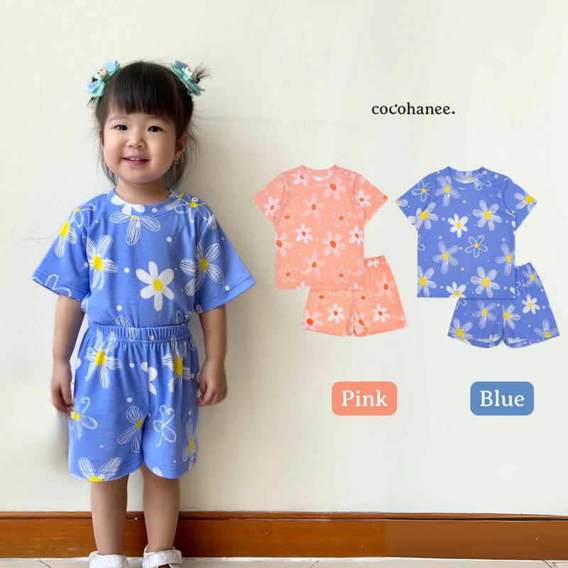 Cocohanee - Winter Daisy Shoulder Button Short Pajamas - Piyama Bayi dan Anak dengan Kancing di Bahu