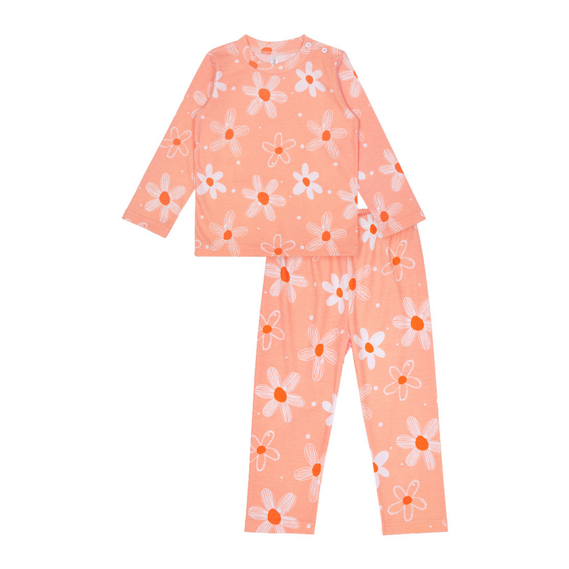 Cocohanee - Winter Daisy Shoulder Button Long Pajamas - Piyama Bayi dan Anak dengan Kancing di Bahu