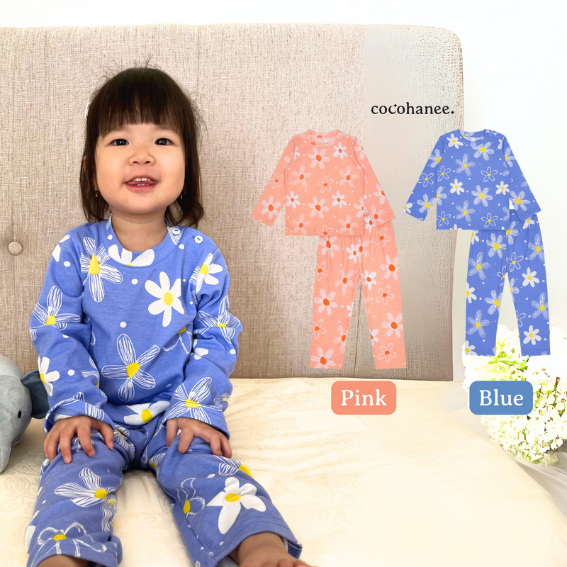 Cocohanee - Winter Daisy Shoulder Button Long Pajamas - Piyama Bayi dan Anak dengan Kancing di Bahu