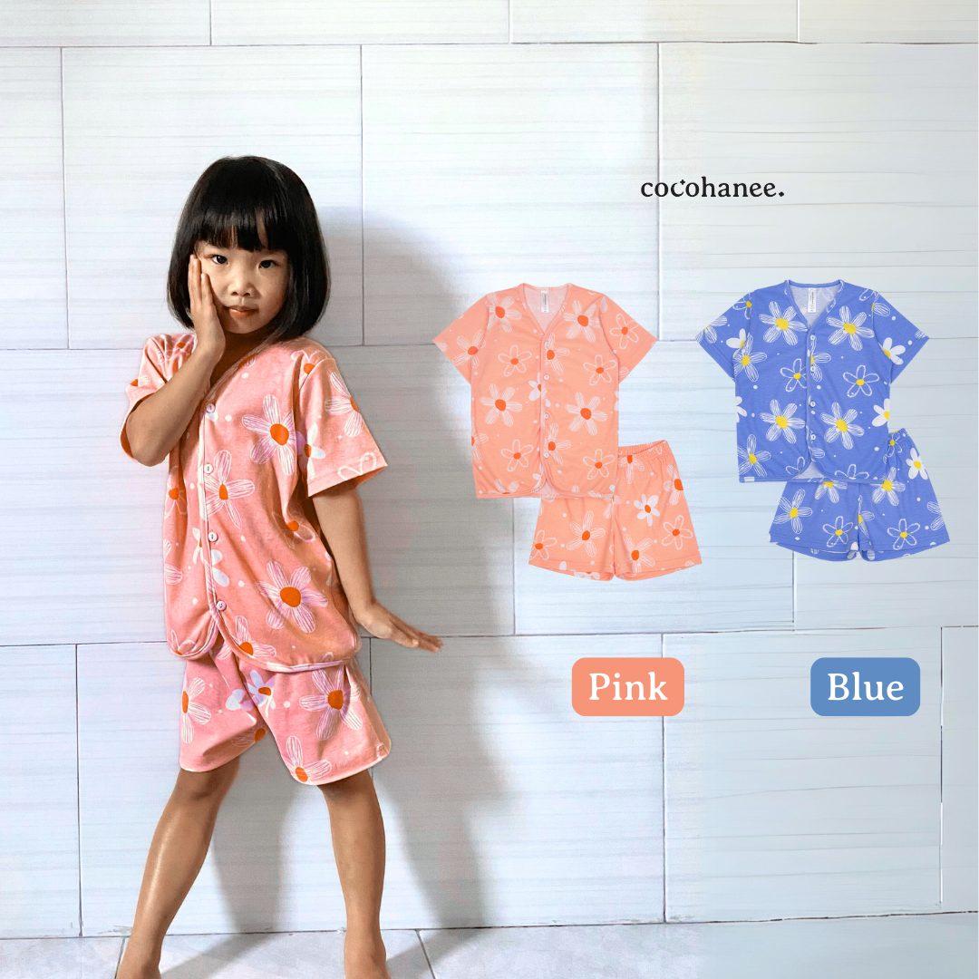 Cocohanee - Winter Daisy Button Down Short Pajamas - Piyama Bayi dan Anak dengan Kancing Depan
