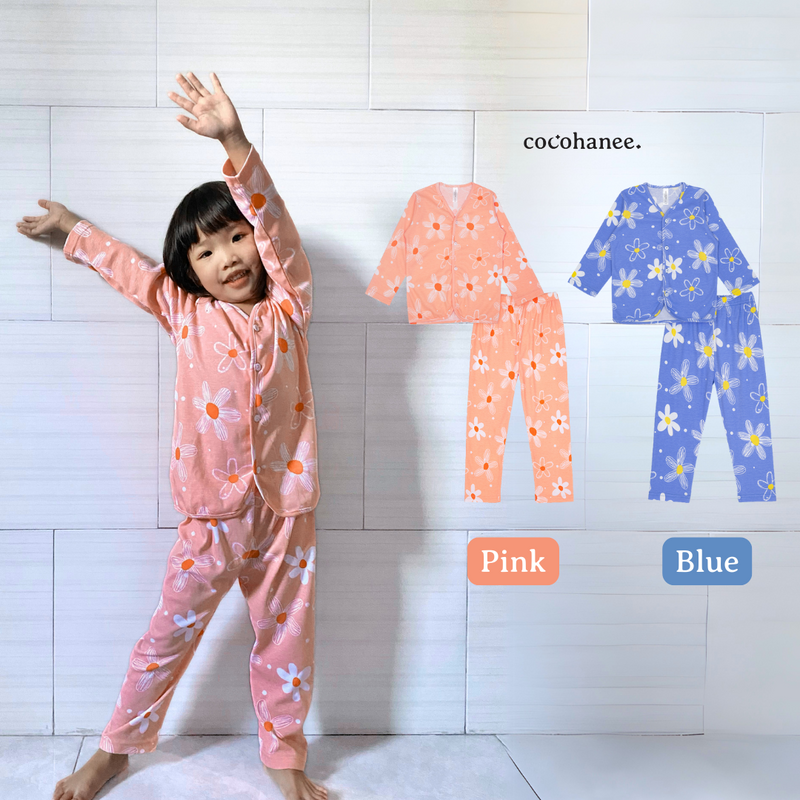 Cocohanee - Winter Daisy Button Down Long Pajamas - Piyama Bayi dan Anak dengan Kancing Depan