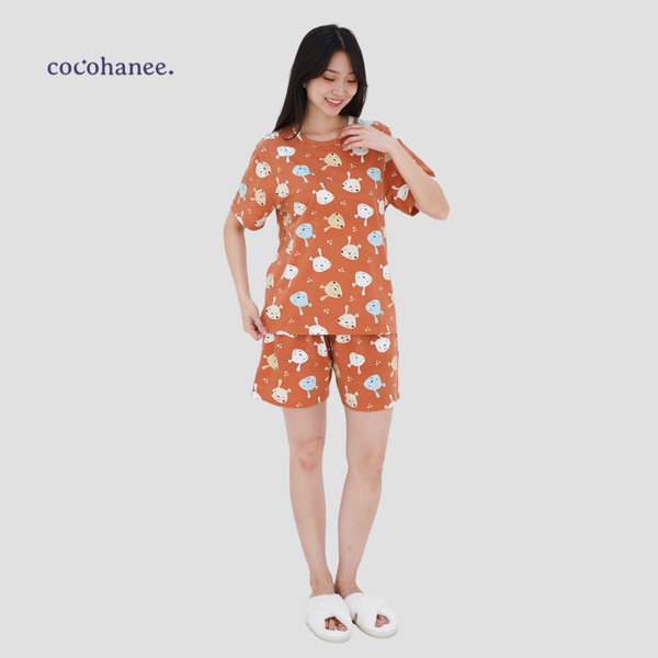 Cocohanee - Brown Puppies Adult Short Pajamas - Piyama Tidur Dewasa