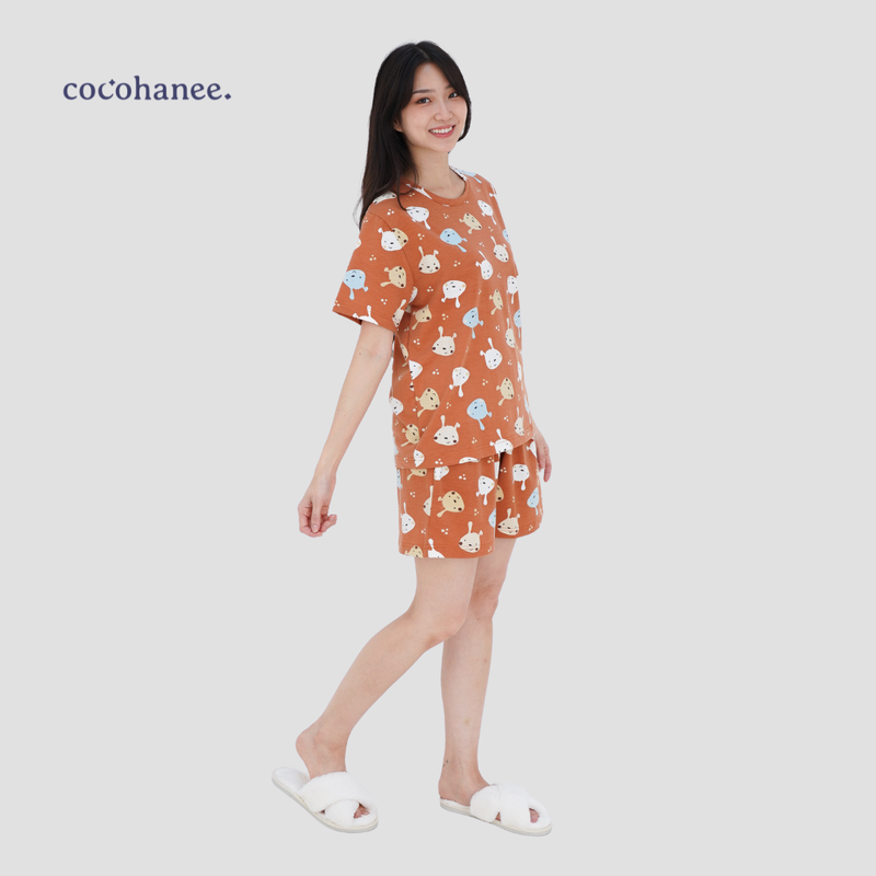 Cocohanee - Brown Puppies Adult Short Pajamas - Piyama Tidur Dewasa