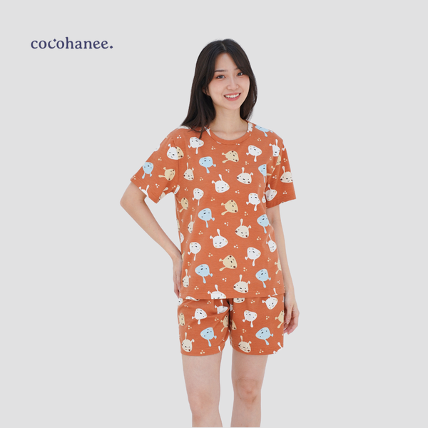 Cocohanee - Brown Puppies Adult Short Pajamas - Piyama Tidur Dewasa