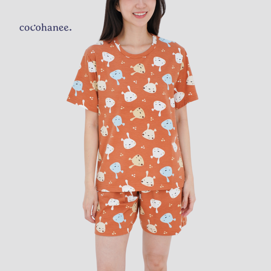 Cocohanee - Brown Puppies Adult Short Pajamas - Piyama Tidur Dewasa