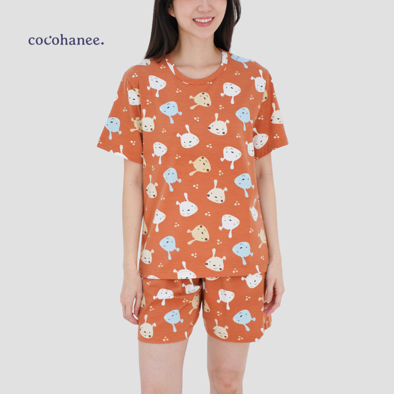 Cocohanee - Brown Puppies Adult Short Pajamas - Piyama Tidur Dewasa