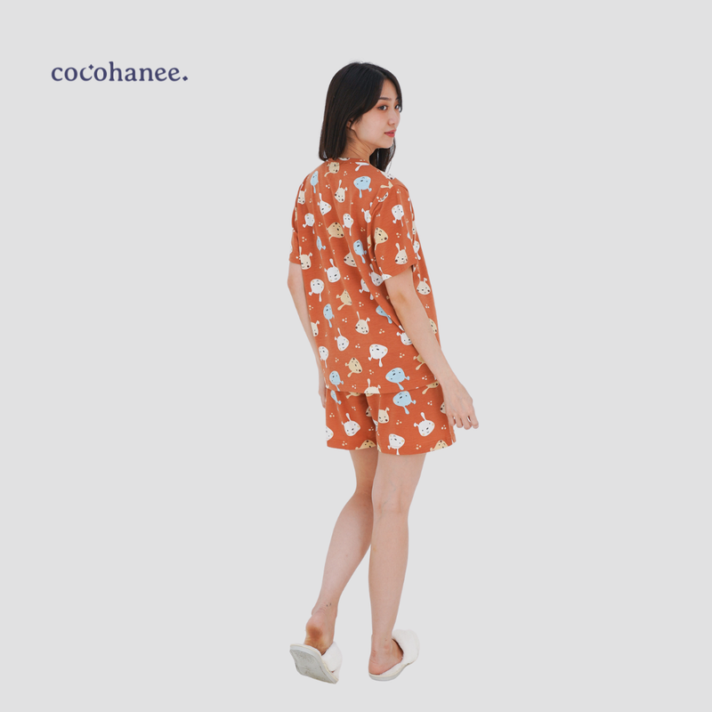 Cocohanee - Brown Puppies Adult Short Pajamas - Piyama Tidur Dewasa