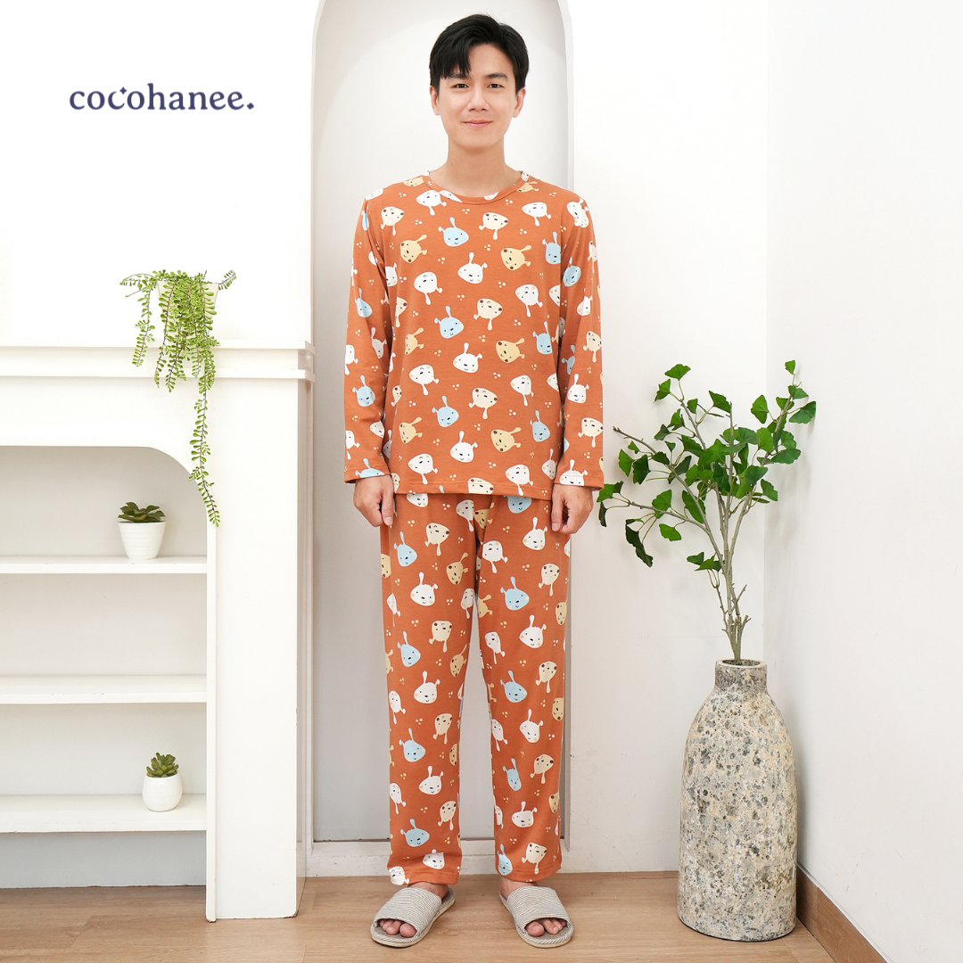 Cocohanee - Brown Puppies Adult Long Pajamas - Piyama Tidur Dewasa