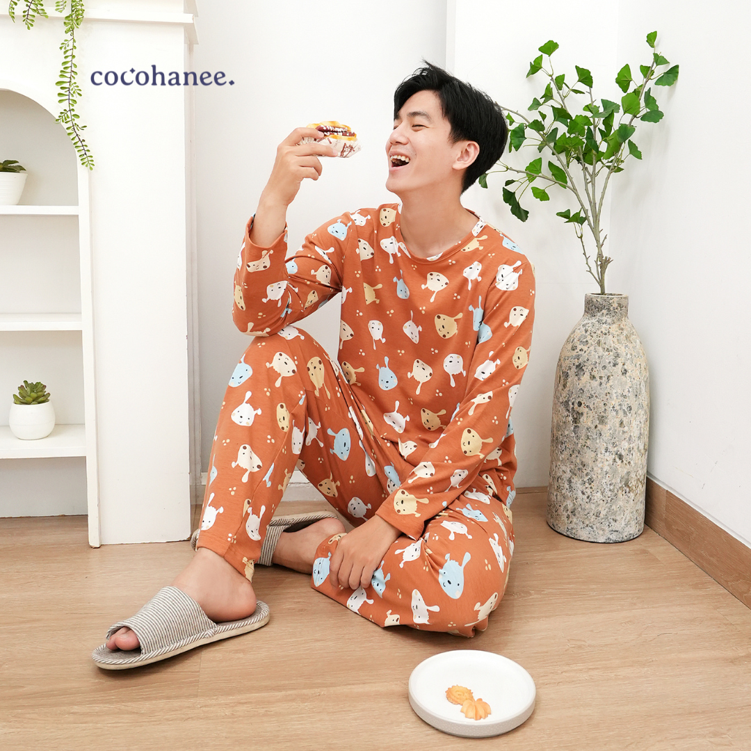 Cocohanee - Brown Puppies Adult Long Pajamas - Piyama Tidur Dewasa