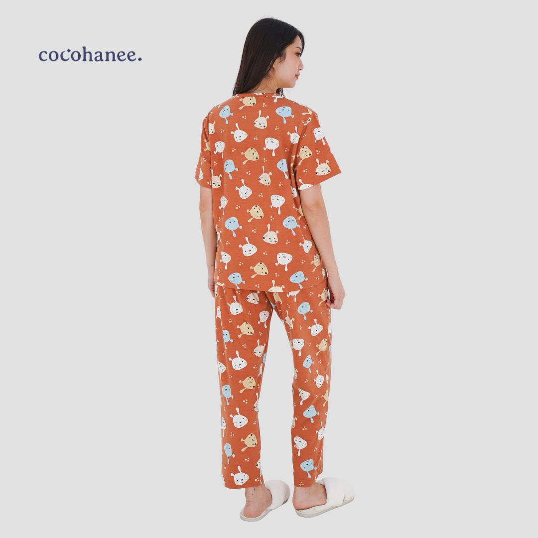 Cocohanee - Brown Puppies Adult Cozy Pajamas - Piyama Tidur Dewasa