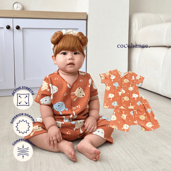 Cocohanee - Brown Puppies Baby Short Button Down Pajamas - Piyama Bayi dengan Kancing Depan